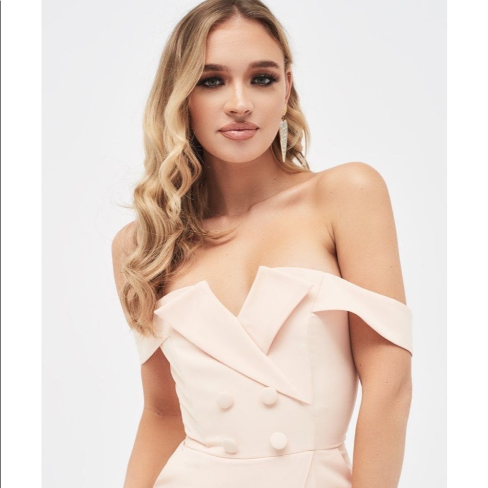 Lavish Alice Bardot Tuxedo Midi Dress in Nude